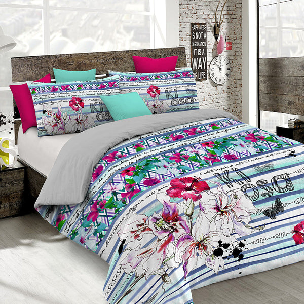 sconto Housse de couette double avec impression sur le sac et taies d'oreiller Kio654