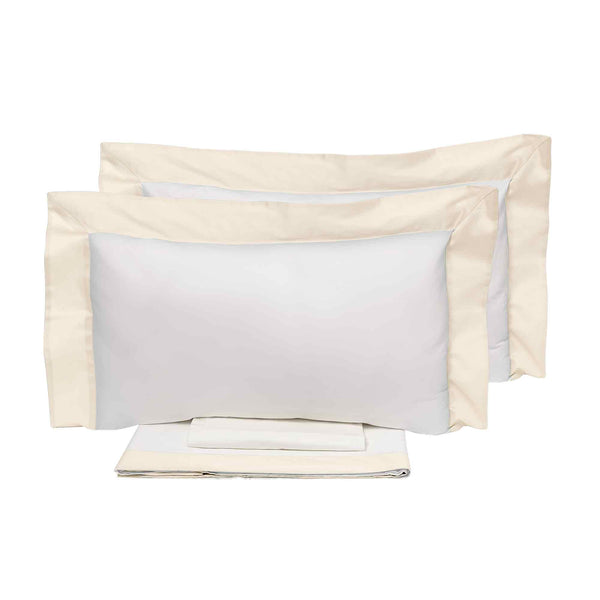 Parure de Draps et Taies d'Oreiller Bords en Satin Garrini Eveline Ivoire/Ivoire Différentes Tailles sconto