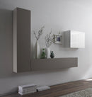 Parete Attrezzata Mobili Soggiorno 3 Mobili Sospesi in Melamina 193x31x139cm TFT Cube Bianco e Grigio