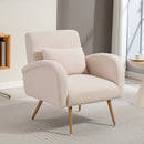 Poltrona per Salotto Moderna 77x77x83 cm con Cuscino Lombare Sfoderabile in Tessuto Teddy Beige   