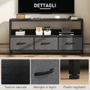 Mobile TV da 55" con Cassetti Pieghevoli in Tessuto e Mensola 120x29x56cm in Metallo e MDF Nero      