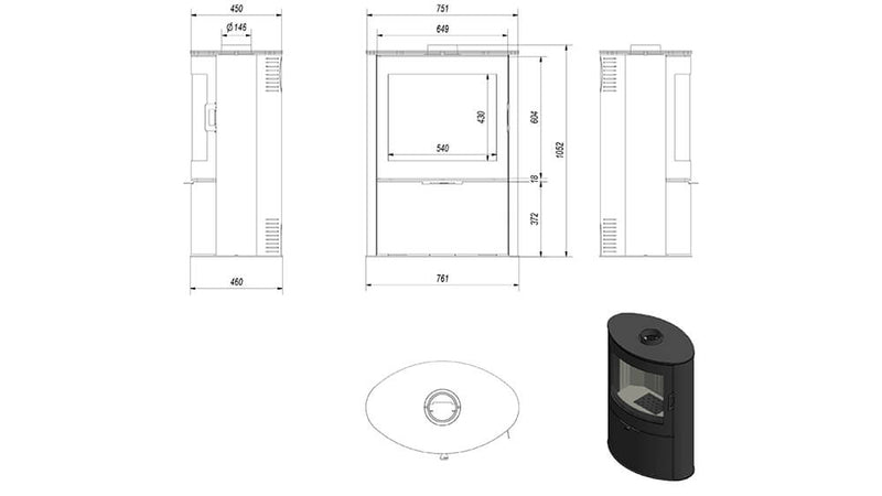 Stufa a Legna 6/12KW in Acciaio Flig Houston Nera