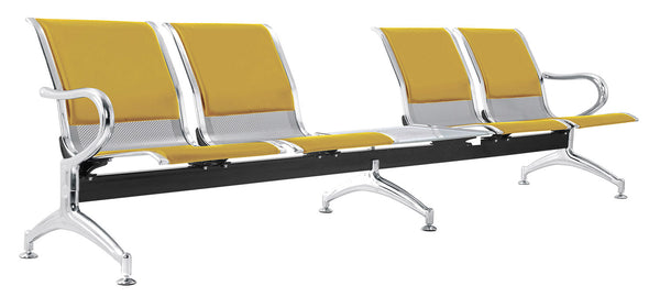 online Panca per Sala Attesa 4 Posti da Ufficio con Cuscino e Tavolino in Acciaio e Similpelle Argento/Senape