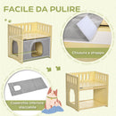 Casetta per Gatti 2 Livelli 48x38x47 cm con Cuscini Rimovibili e Guide di Sicurezza in Legno e Tessuto Grigio e Bianco