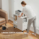 Cassettiera da Ufficio 60x30x65 cm con Ruote Minimal con 2 Cassetti Vano Aperto e Ripiano Regolabile in Legno Bianco      