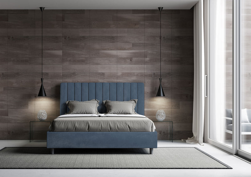 Letto 1 Piazza E Mezzo Imbottito in Microfibra Agueda Blu Varie Misure