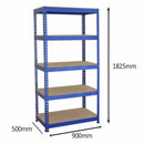 Set 3 Scaffali ad Incastro con Banco da lavoro da 120 cm Piani in MDF Struttura in Acciaio Blu