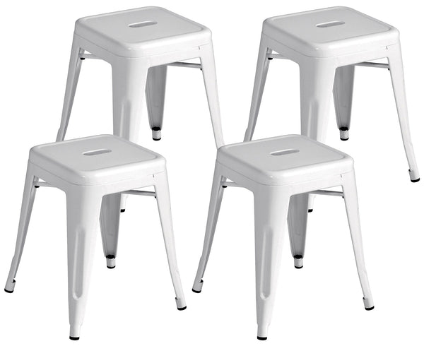 Lot de 4 Tabourets Bas Empilables 39x39x46 cm en Tôle Galvanisée Ivoire sconto