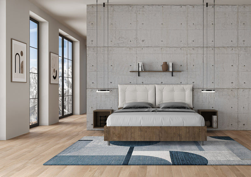 Letto Matrimoniale con Alzata Comoda Struttura Noce con Cuscini in Similpelle Annalisa Bianco Varie Misure