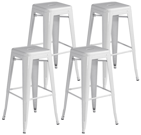Lot de 4 Tabourets Empilables 44x44x77 cm en Tôle Galvanisée Ivoire sconto