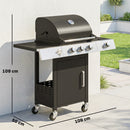 Barbecue a Gas 109x50x109 cm con 3 Fuochi e Bruciatore Laterale in Acciaio Inox e Metallo Nero      
