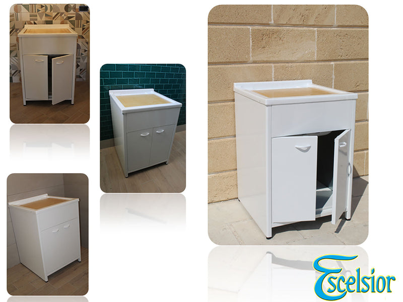 Mobile Lavatoio da Esterno in Polipropilene e Alluminio 60x60x83 cm Bianco  