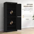 Mobile da Cucina Alto Credenza 76x40,5x184 cm con 6 Ripiani Regolabili e 4 Ante in Legno Nero      