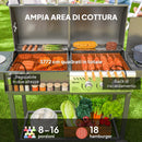 Barbecue a Carbone e Gas con 3 Bruciatori e Coperchio Termometro e Ruote Nero   