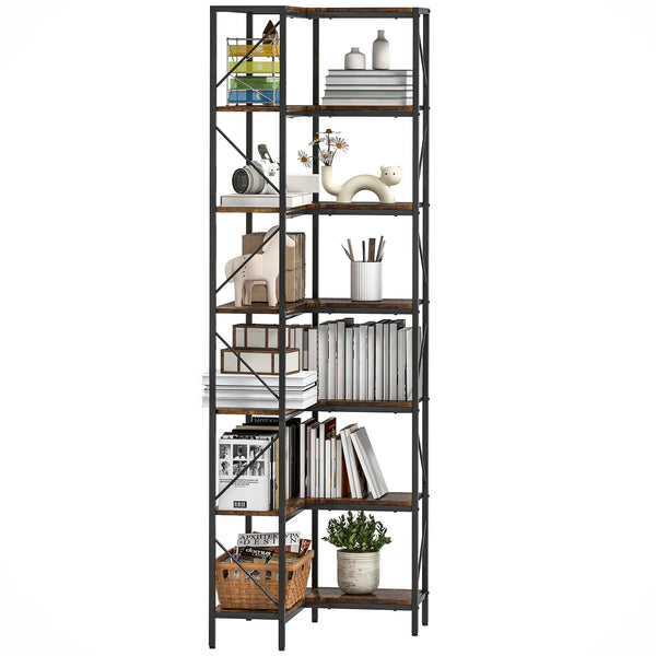 prezzo Libreria Angolare Stile Industriale a 7 Livelli 60x60x198 cm in Legno e Acciaio Marrone Rustico