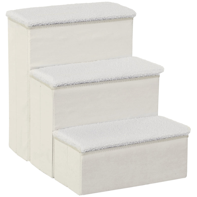 Scaletta per Cani e Gatti 3 Gradini Pieghevole e con Vano Contenitore 40x54x48 cm Bianco 