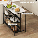 Isola da Cucina con Mensole, Piano Effetto Marmo 100x50x90 cm Struttura in Metallo Nero e Bianco