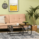 Set 2 Tavolini da Caffè Impilabili in MDF e Acciaio Nero e Marrone Rustico