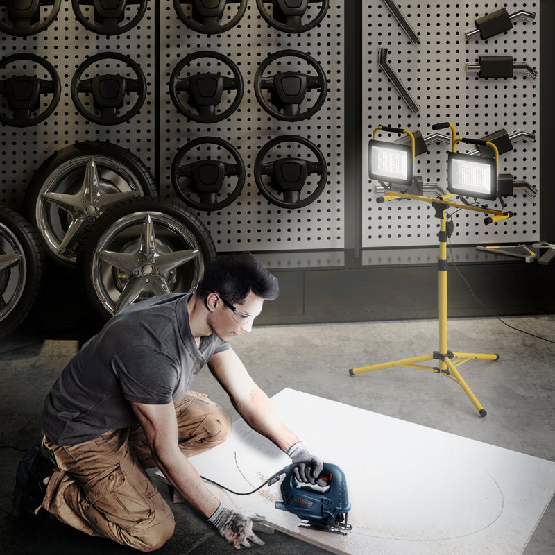 Faretti LED da Esterno IP65 75x62x170 cm da 6500K con Treppiede Staccabile Giallo e Nero   