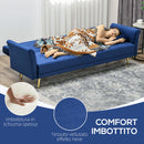 Divano Letto Singolo Clic Clac con Schienale Regolabile 215x83x87 cm in Tessuto Effetto Velluto con 2 Cuscini Blu 