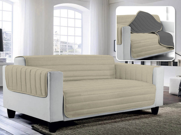 acquista Housse de canapé matelassée double face en microfibre gris tourterelle et gris foncé