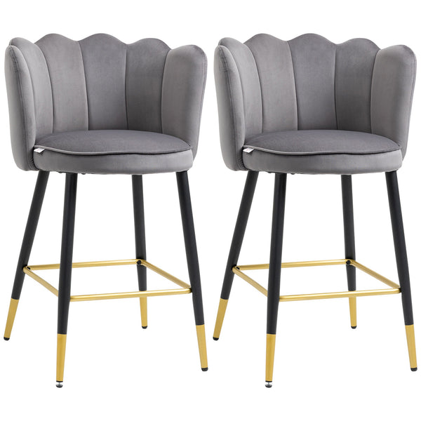 Lot de 2 tabourets 59x52x90 cm en tissu polyester velouté gris sconto