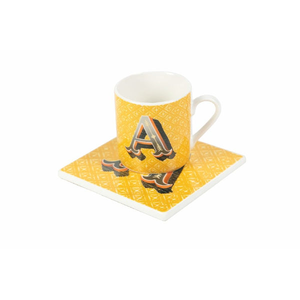 Tazzina da Caffè con Piattino Quadrato A Ø5,3x5,5 cm in New Bone China VdE Tivoli 1996 Monogram acquista