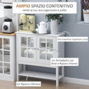 Credenza Cucina Moderna 80x28x84 cm con 2 Ante in Vetro Temperato e Ripiano Regolabile in MDF Bianco      