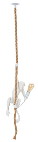 Lampadario Monkey Bianco 27x32x60 cm in Resina Bianco e Marrone      