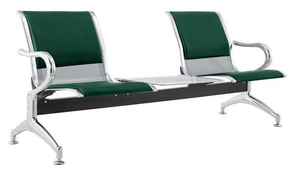 Panca per Sala Attesa 2 Posti da Ufficio con Cuscino e Tavolino in Acciaio e Similpelle Argento/Verde sconto