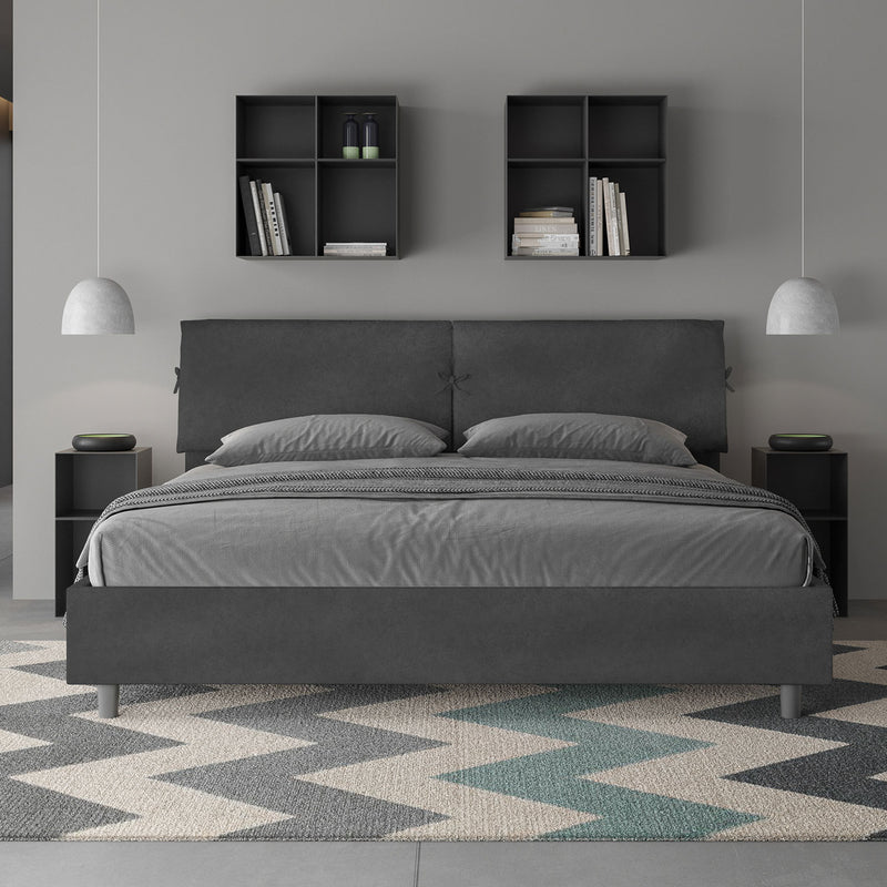 Letto Matrimoniale Testata con Cuscini Imbottito in Microfibra Mados Grigio Varie Misure