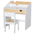 Set Scrivania e Sedia per Bambini con Cassetto e Scaffale in MDF Bianco e Legno      