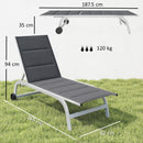 Lettino Prendisole da Giardino 62x165x94 cm con Ruote in Texteline con Telaio in Alluminio Grigio Scuro e Bianco      