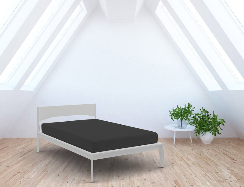 Lenzuolo Sotto con Angoli ed Elastico Tinta Unita Grigio Scuro Varie Misure