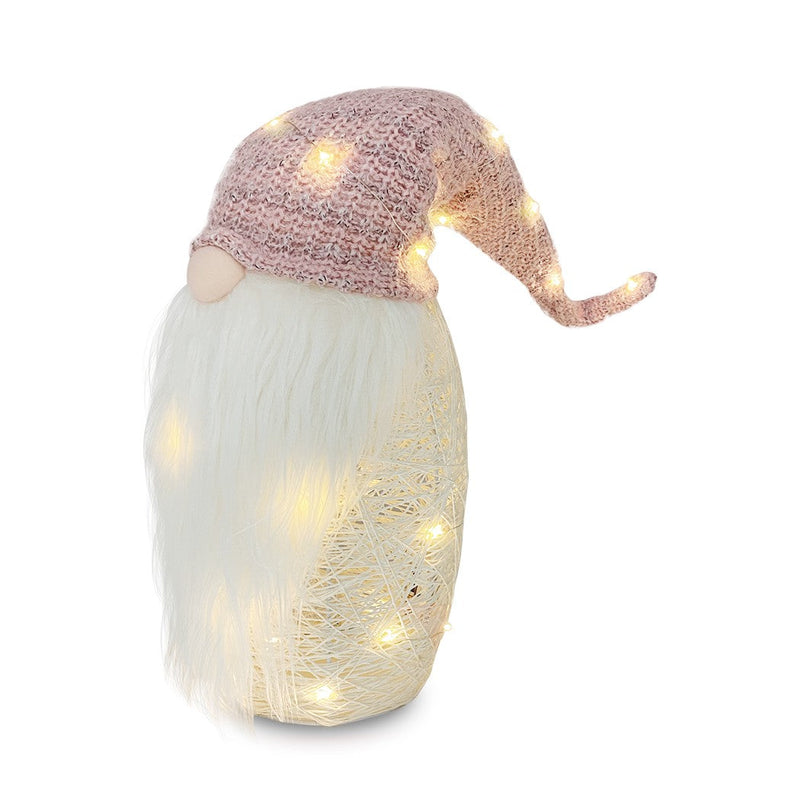 Gnomo di Natale H87 cm con Luci e Cappello Rosa