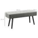 Panca Imbottita Fondoletto 100x36x45 cm in Tessuto Effetto Velluto e Acciaio Grigio