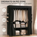 Armadio in Tessuto Salvaspazio 130x45x167 cm con 3 Aste 3 Ripiani 6 Tasche Laterali Ante Antipolvere con Zip in Tessuto Non Tessuto Nero      
