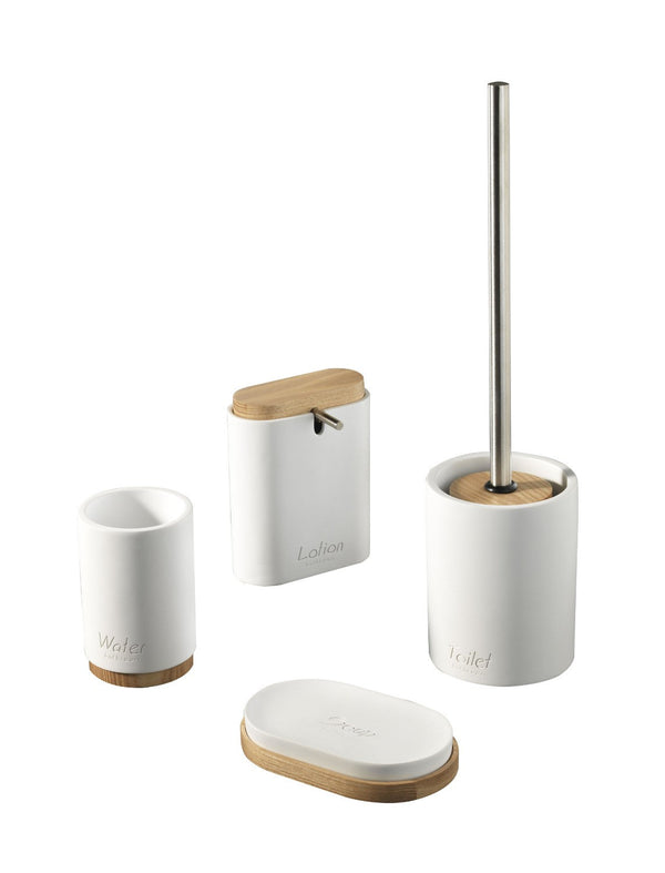 acquista Set de 4 Accessoires de Salle de Bain en TFT Accessoires Résine Blanche et Bambou