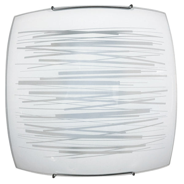 prezzo Plafonnier 2xE27 Crochets Chrome Verre Plaque Blanc Décoré Lignes Horizontales E-Energy Manuela