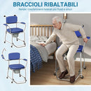 Sedia da Doccia 71x86,5x96 cm con Ruote Seduta Imbottita con Braccioli Ribaltabili in Acciaio e PU Blu      