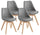 Lot de 4 Chaises Tommy Grey 52x48,5x82 cm en Simili Cuir et Bois de Hêtre