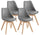 Lot de 4 Chaises Tommy Grey 52x48,5x82 cm en Simili Cuir et Bois de Hêtre