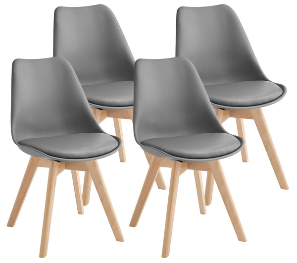 Lot de 4 Chaises Tommy Grey 52x48,5x82 cm en Simili Cuir et Bois de Hêtre acquista