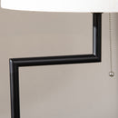 Lampada da Terra con Mensola Integrata in Bambù Paralume in Tessuto Effetto Lino Base in Acciaio Nero e Beige      