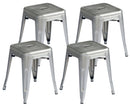 Set 4 Sgabelli Impilabili 39x39x46 cm in Lamiera Galvanizzata Silver