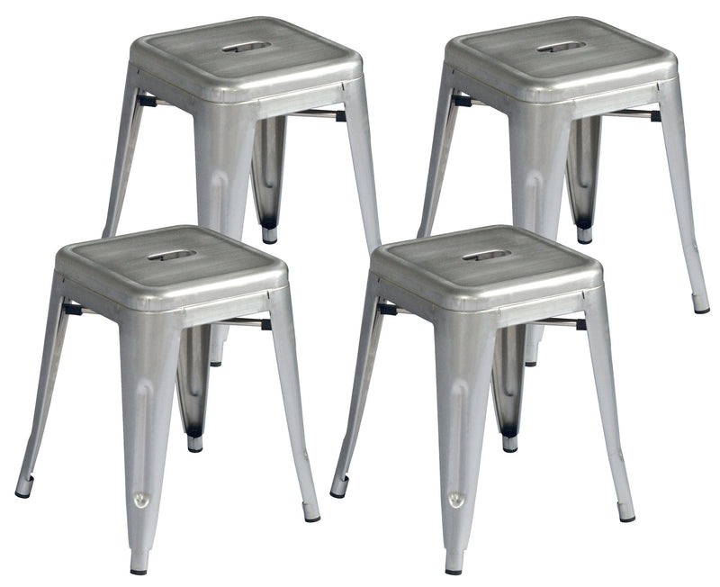 Set 4 Sgabelli Impilabili 39x39x46 cm in Lamiera Galvanizzata Silver