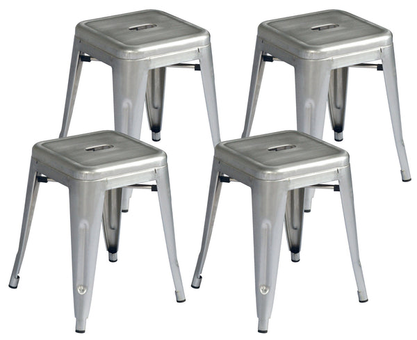 sconto Lot de 4 Tabourets Empilables 39x39x46 cm en Tôle Galvanisée Argent