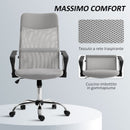 Sedia Ergonomica da Ufficio Girevole 63x65x109-119 cm con Schienale a Rete Grigio Chiaro   