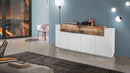Credenza 4 Ante Battenti + 1 Anta a Ribalta 200x45x85,5 cm Coro Bianco Lucido e Acero Pereira