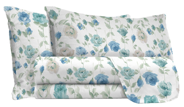 Set Lenzuola Matrimoniale con Stampa Sopra Sotto e Federe in Cotone Athena Grazia Azzurro acquista